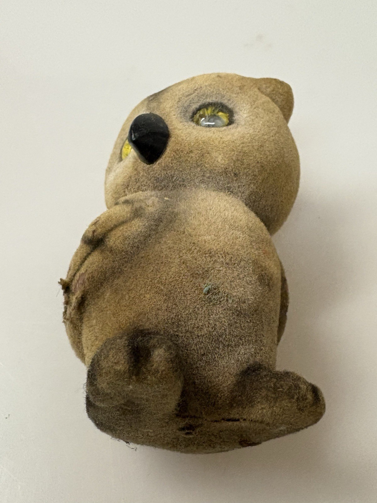 Vintage Josef Originals Flocked Fuzzy Brown Owl Figurine 3.5″ Made In Japan