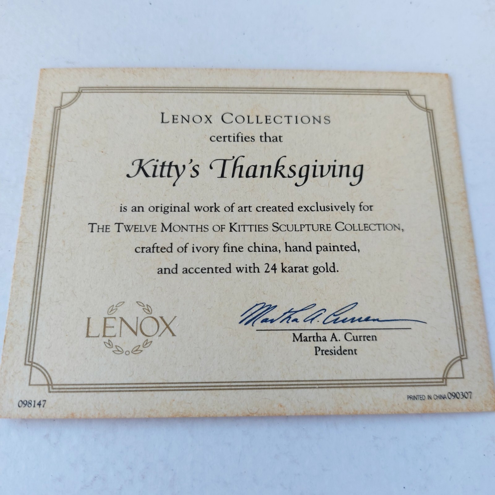 Lenox “Thanksgiving Kitty” November 2003