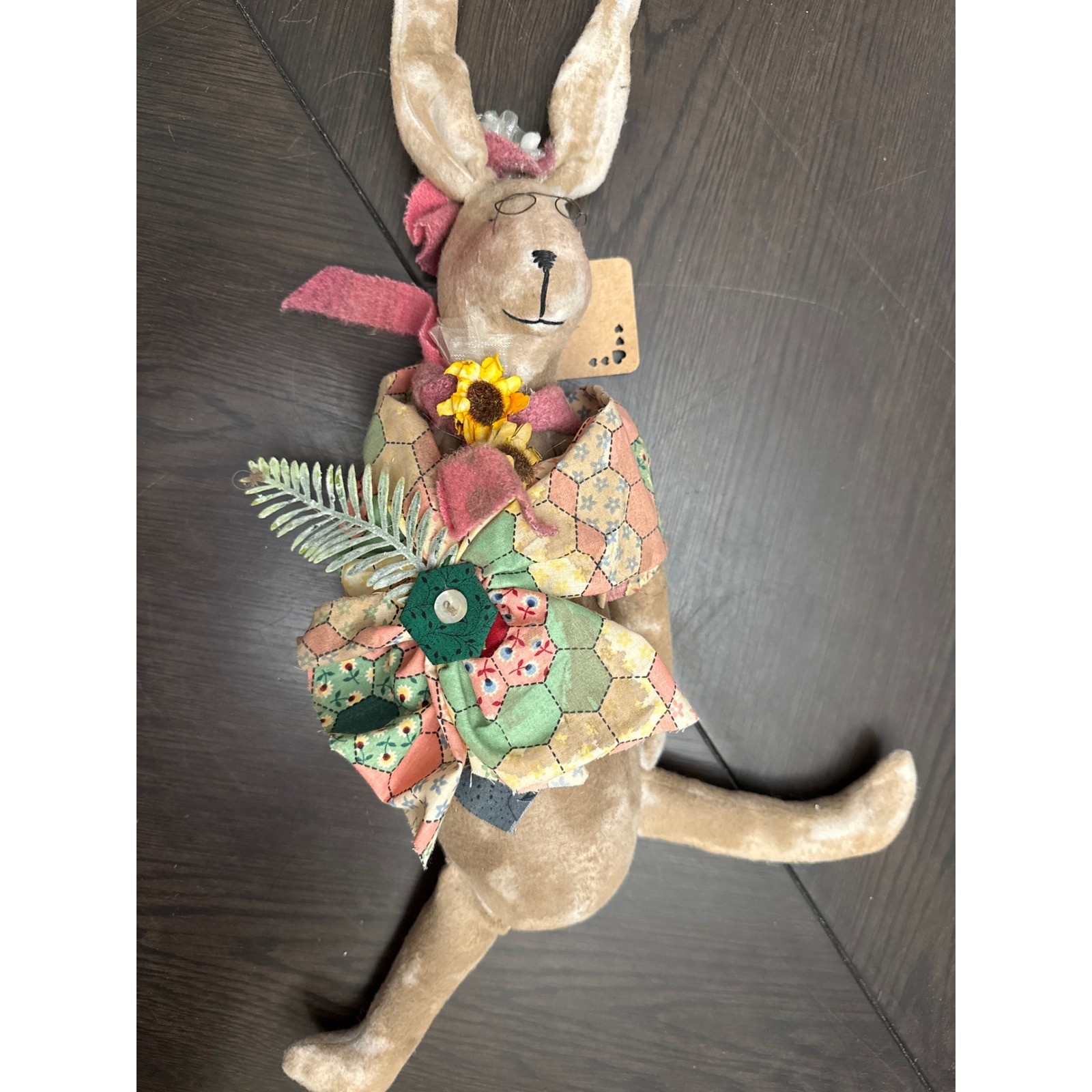 Miss Hattie Maudine Primitive Folk Art Bunny Rabbit Doll Quilted Patchwork 18″