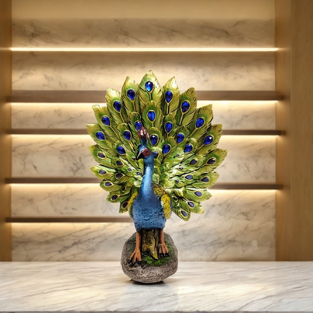10″H Peacock with Fanned Tail Figurine Ornament Home Decor Unique Gift