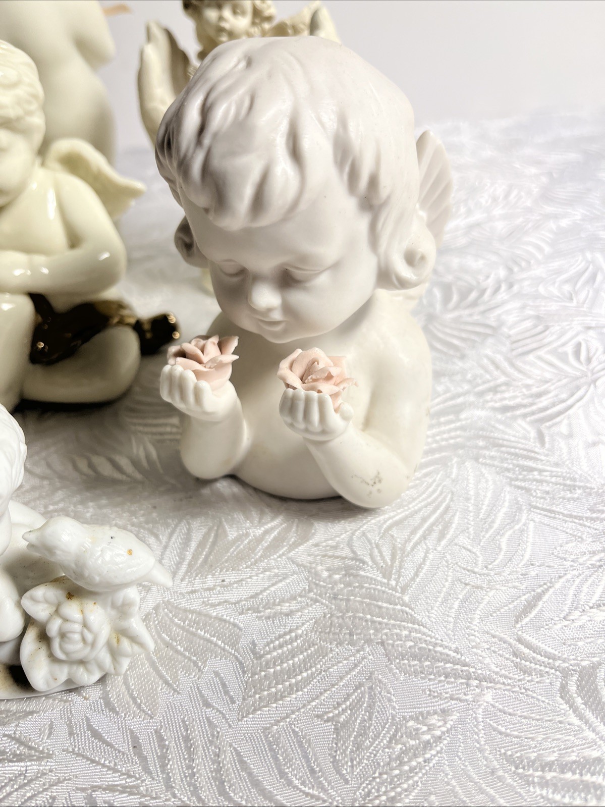 lot 7 VTG WHITE PORCELAIN CERAMIC CHERUB ANGEL
