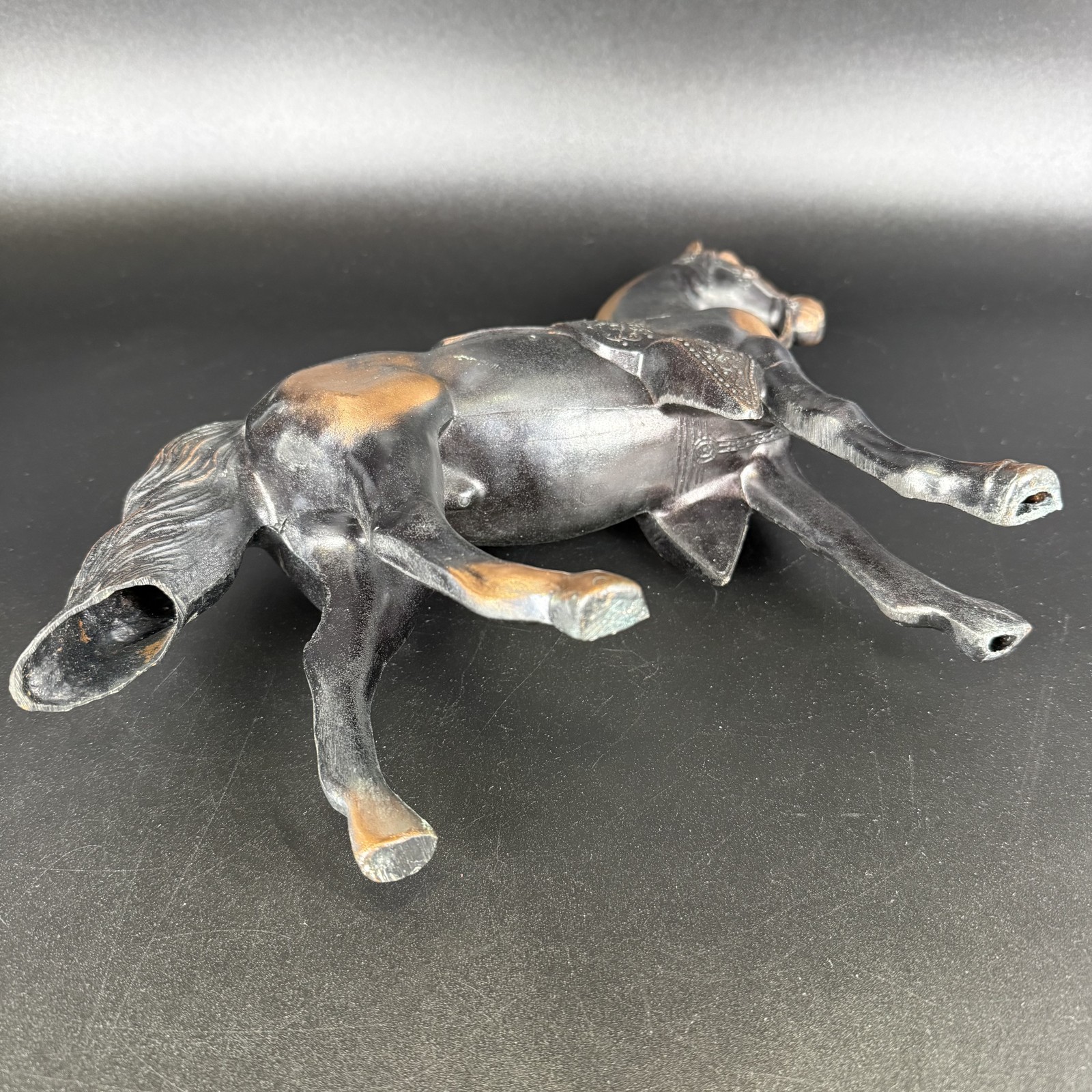 Vtg Cast Metal Copper Bronze Horse Stallion Saddle Figurine 10″ Tall