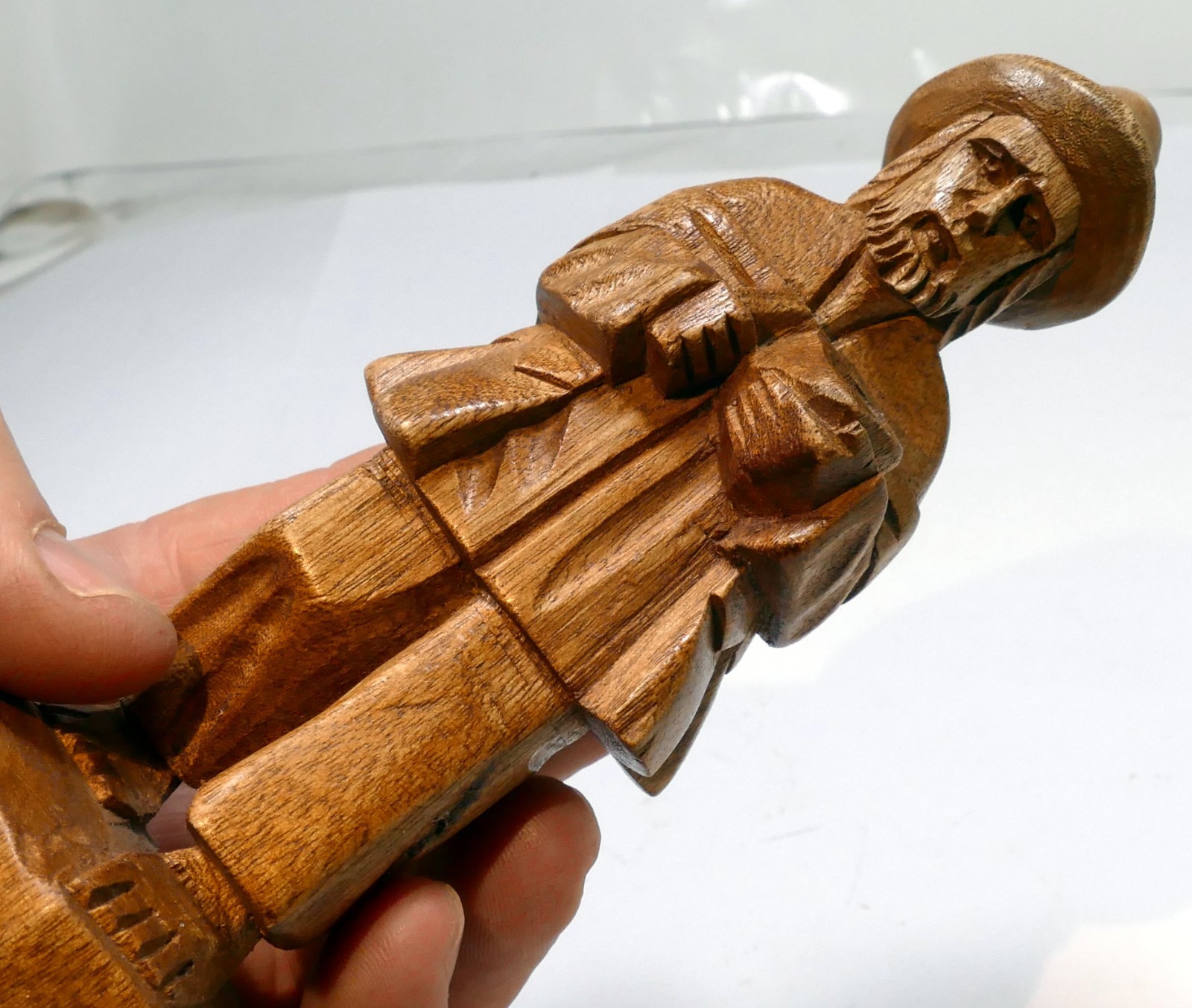 Hand Carved Wooden Man Hat Staff Traveler Figurine Ecuador Folk Art 6”