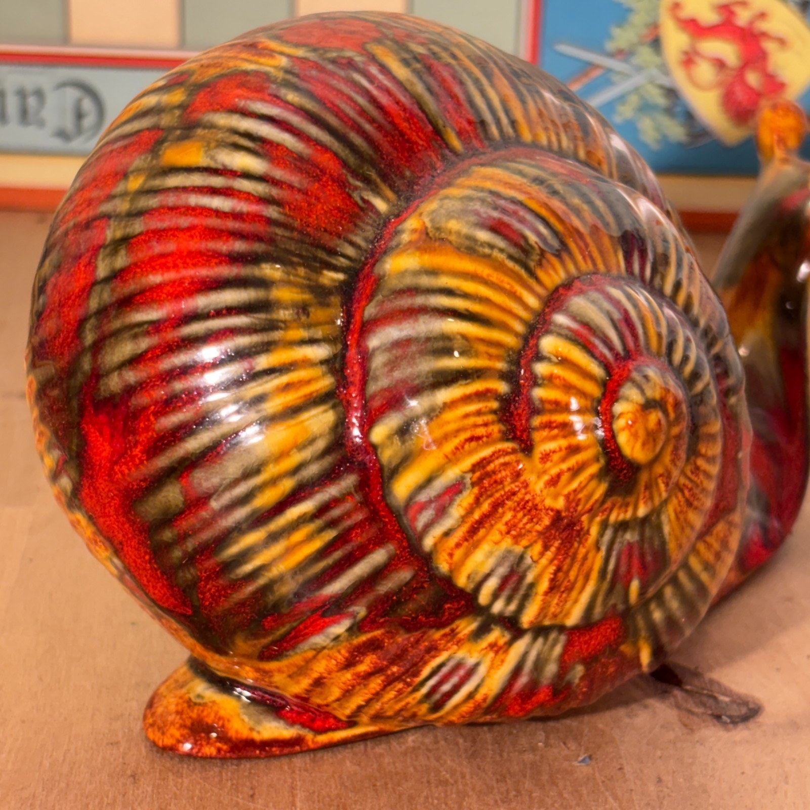 Large Vintage Mid-Century Modern Ceramic Snail Figurine, Mottled Glaze, 4″h, 7″l