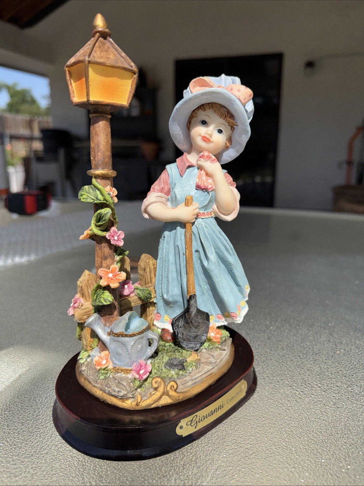 Giovanni Collection Porcelain Figurine Girl Flowers Shovel Watering Can 8.5
