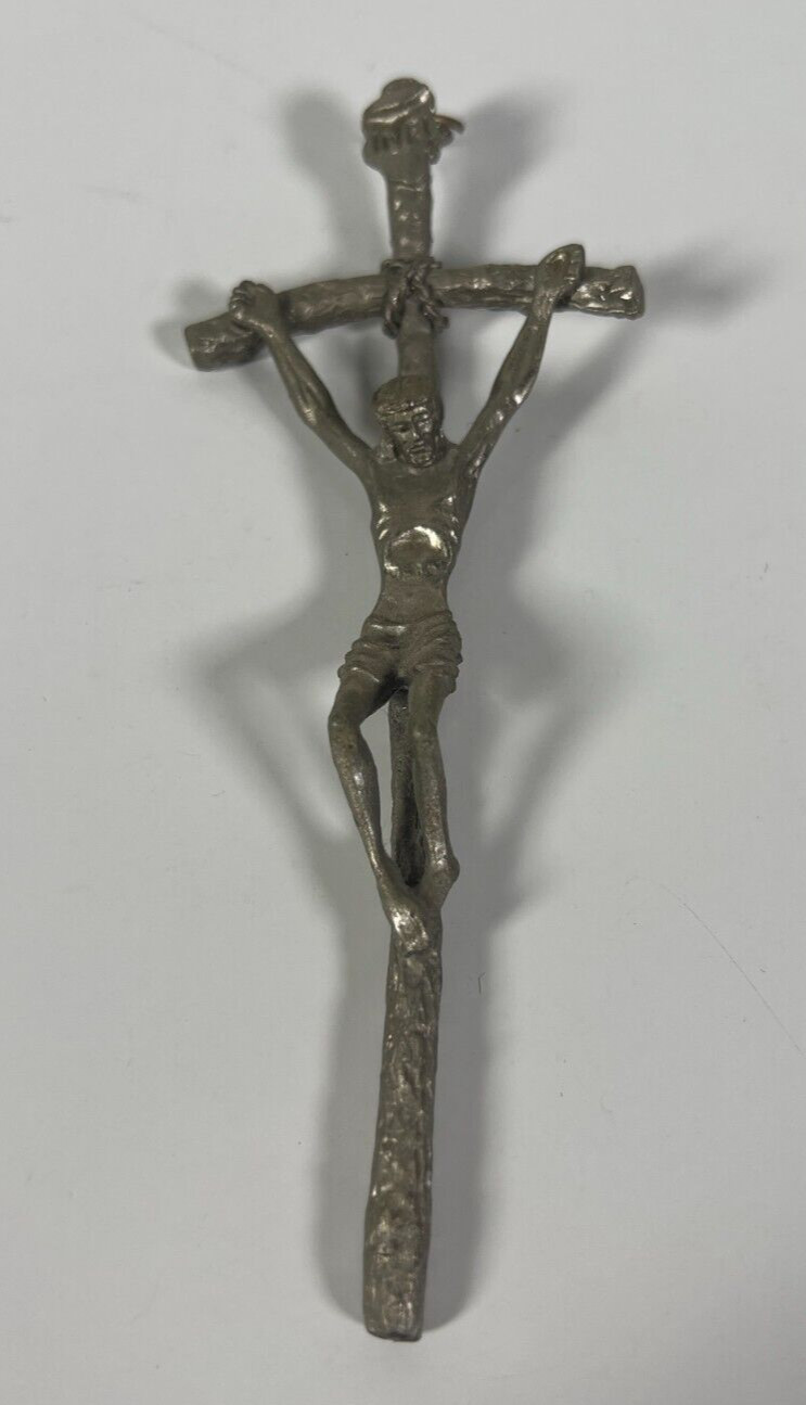 Vintage Christian Catholic Religion Jesus Christ Cross Figure Pewter Metal 5.5″