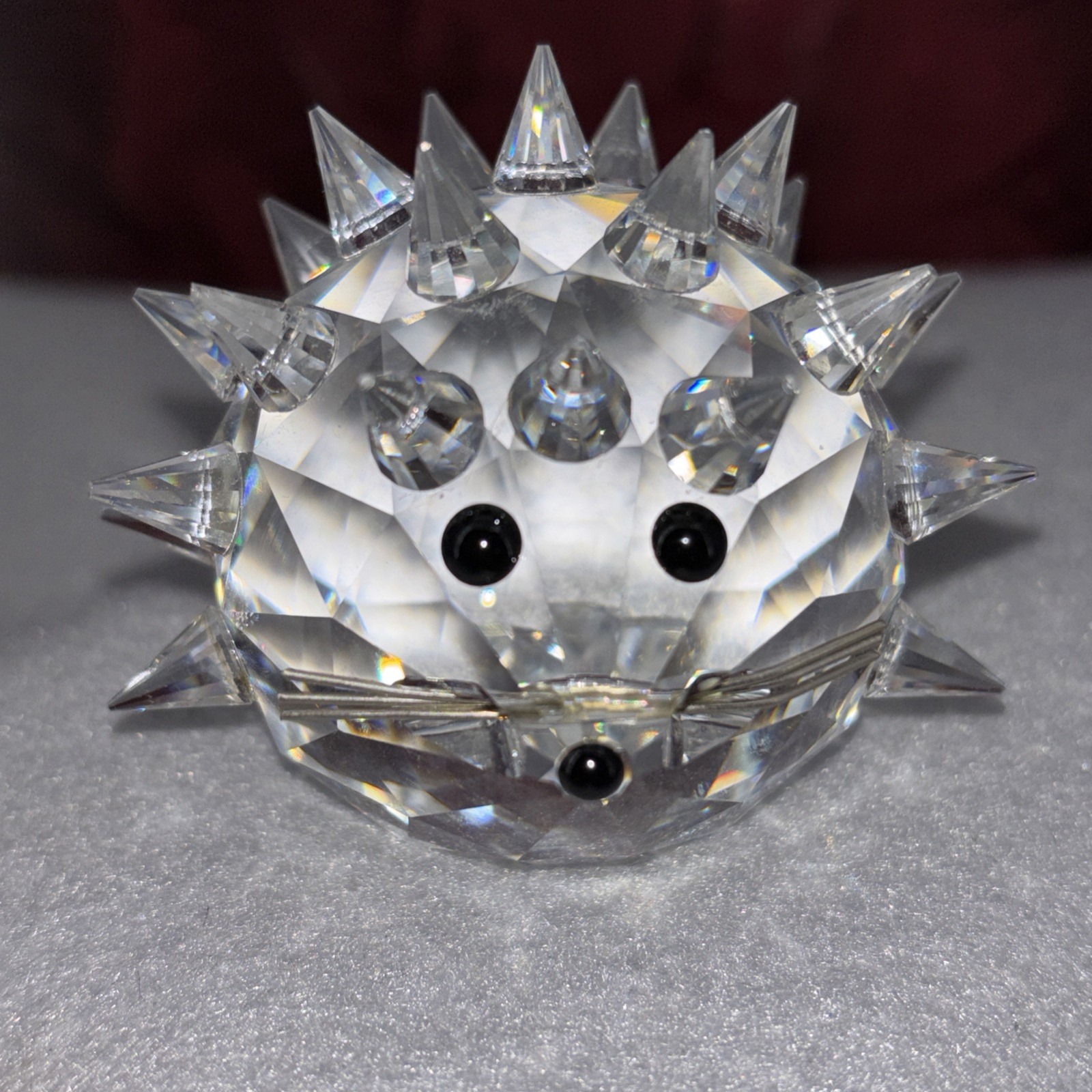 Swarovski Clear Crystal Hedgehog Black Eyes Nose Silver Whiskers 2 1/4 Inch EUC