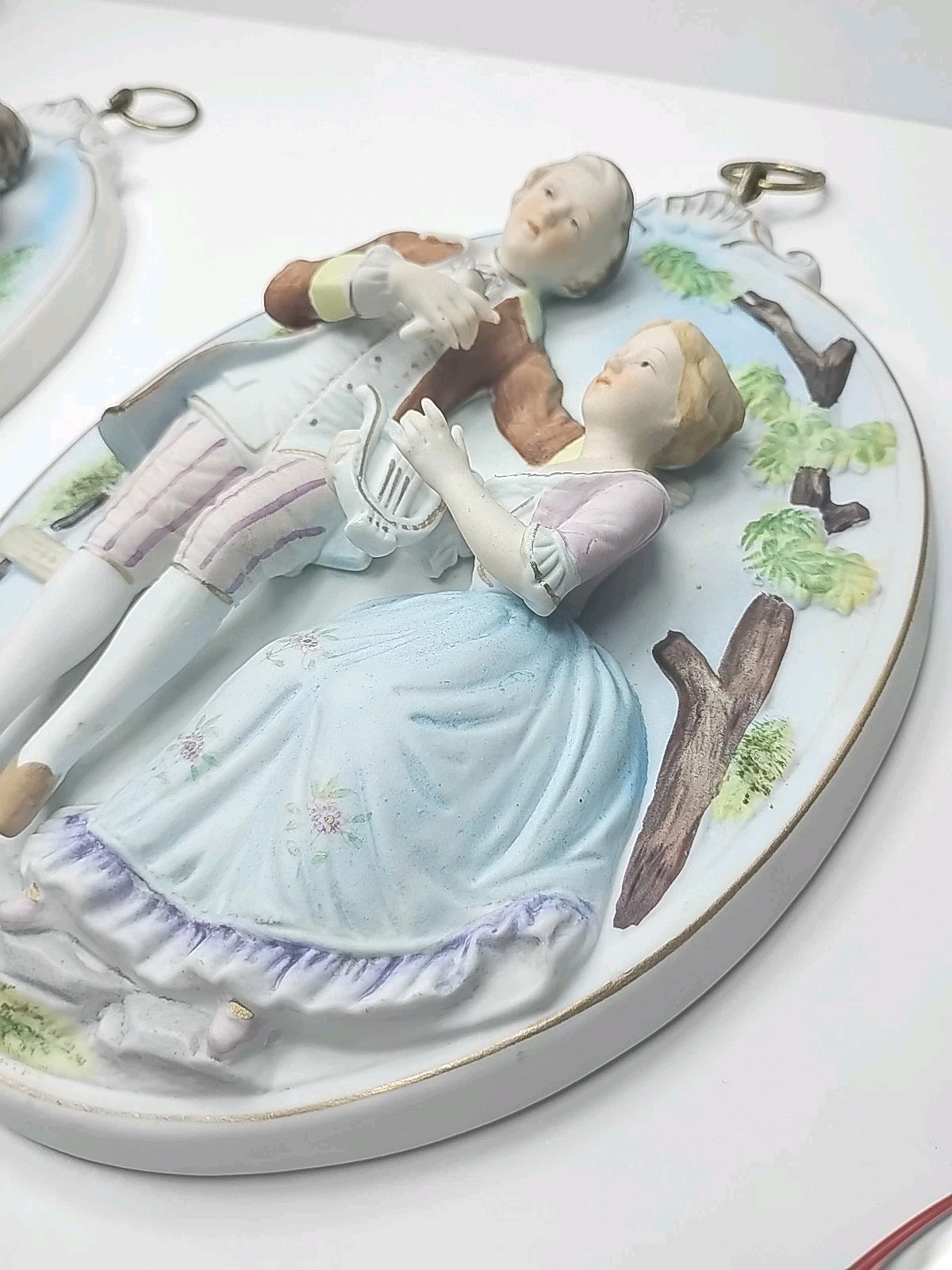 Vintage Porcelain Courting Couple Plaques With Man And Women Set Of Two 🥳
