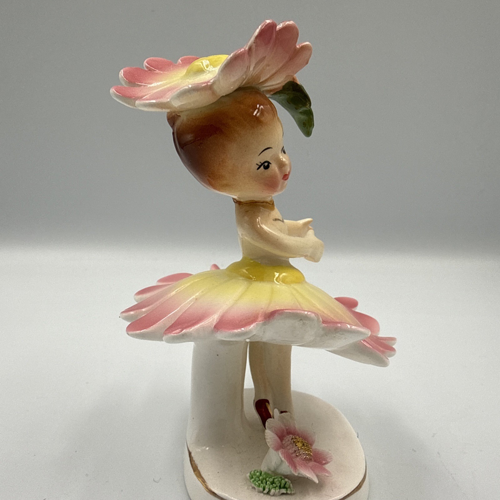 VTG Geo Z Lefton Balerina Flower Girl Pink Rose Japan Ceramic Signed 1957 READ
