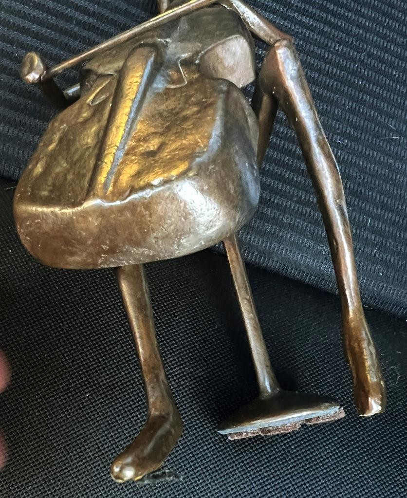 Cast Metal Bronze Art Sculpture Statue Figure Man Music Musician Cello Player