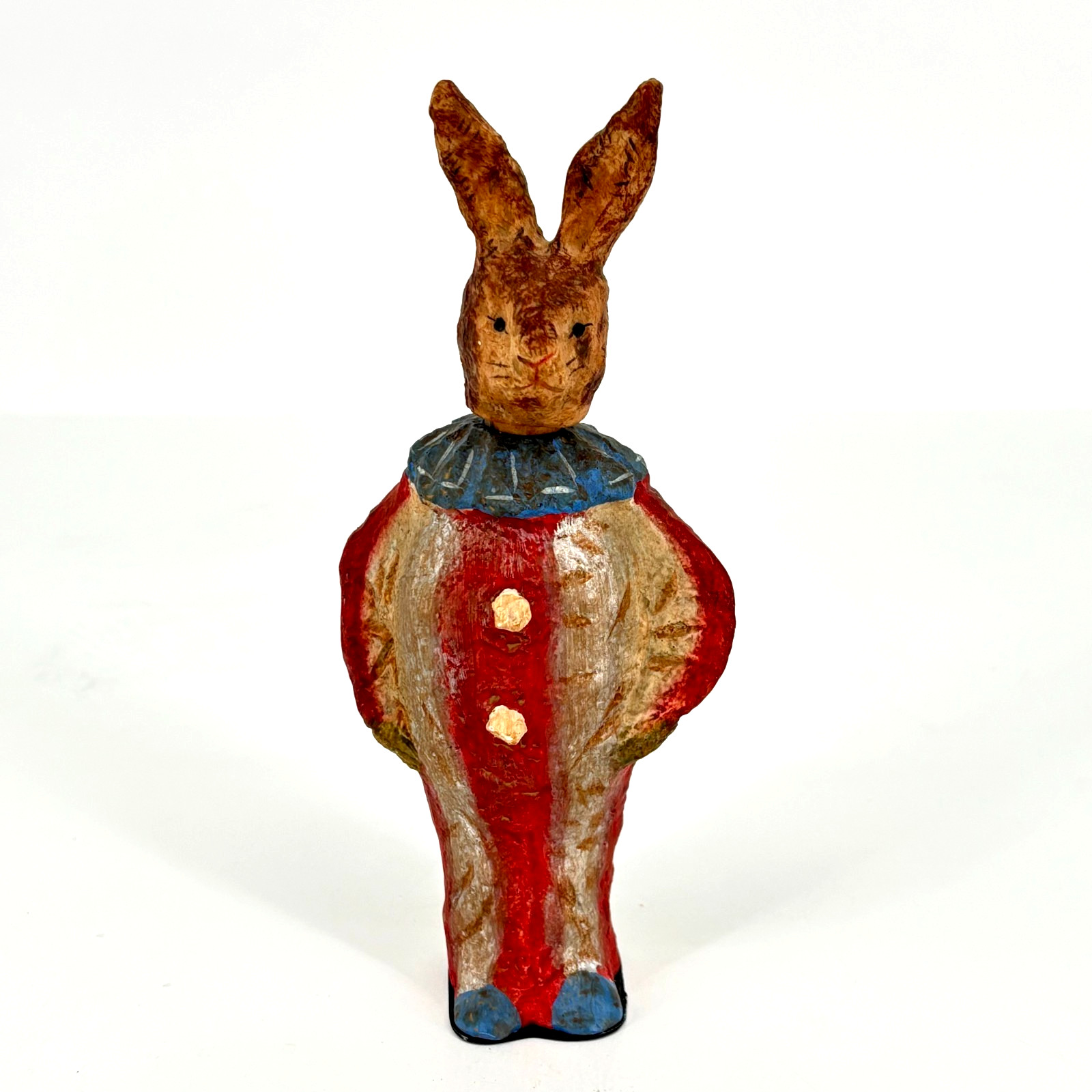 American Folk Art PoliWoggs Collectibles Figure Standing Bunny In Clown Suit