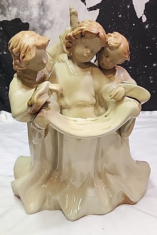 Ceramic Angels Reading A Scroll By Candle Light Statue 13.5in X 10in