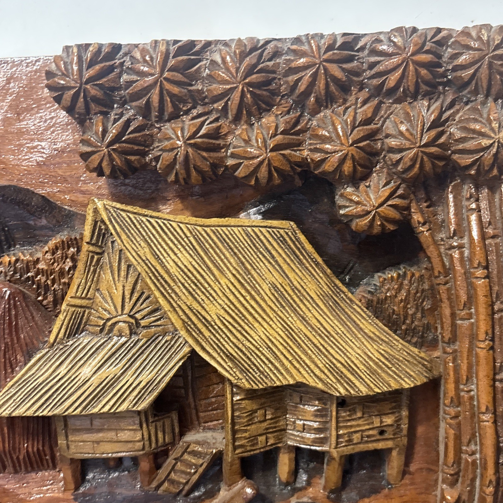 Pristine 25″ Vintage Philippines 3D Wood Relief Panel 1960s Peace Corps Carving