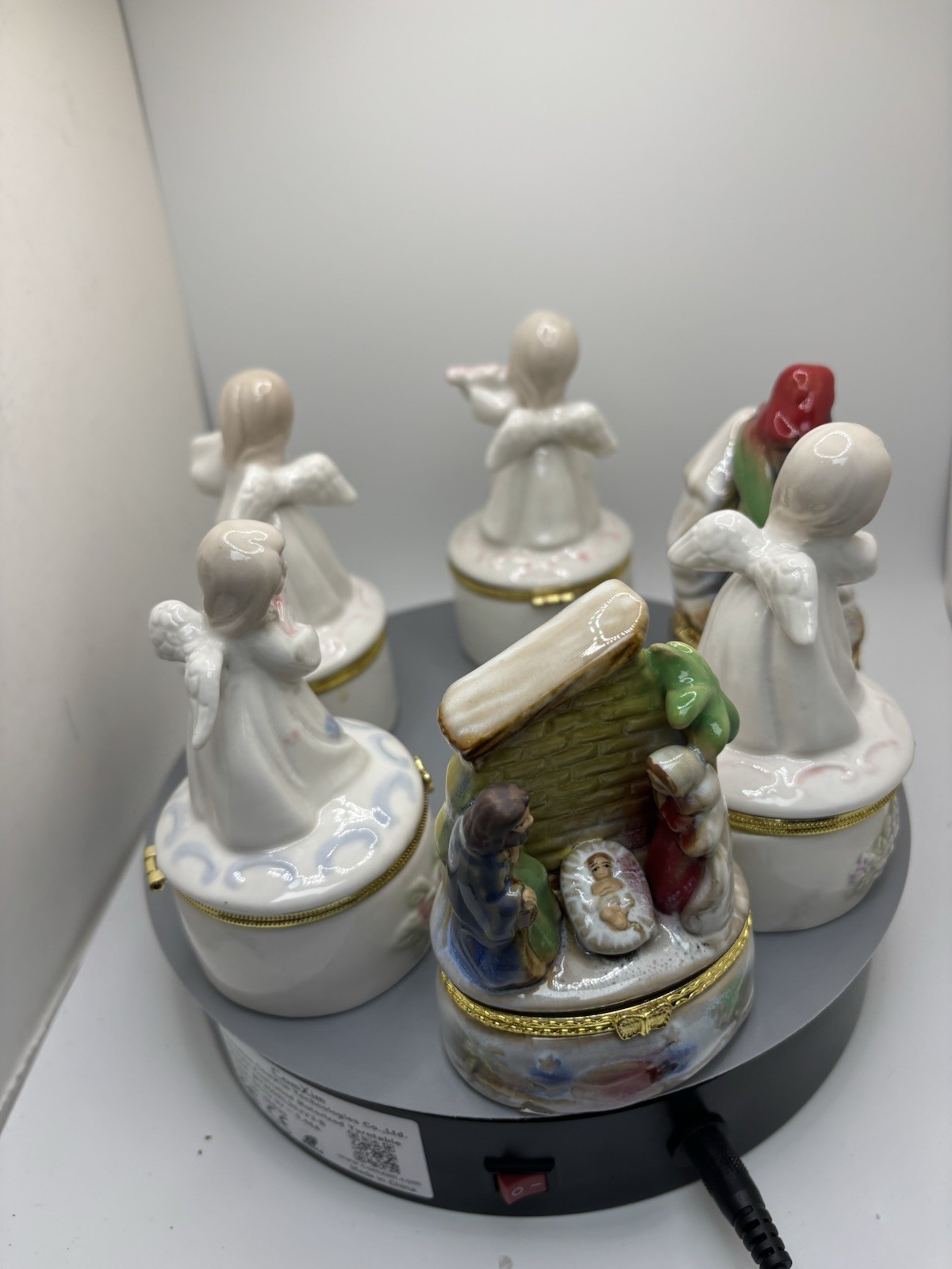 Lot of Porcelain Trinket Boxes Angels Nativity Bird Hinged Decorative Keepsake