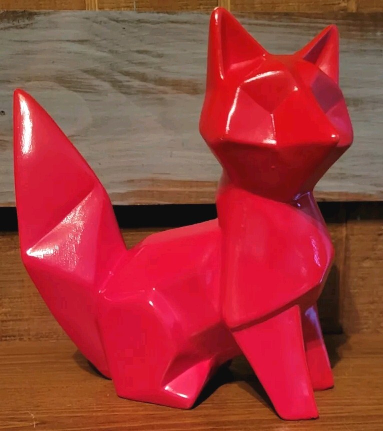 Geometric Low Poly Origami Red Orange Fox Ceramic Statue Figurine 8.5″ X 9″