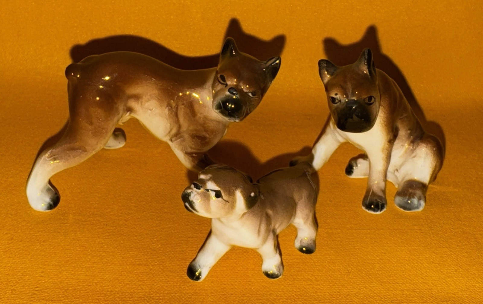 Vintage BONE CHINA Miniature Animal Family Boxer SET Figures JAPAN