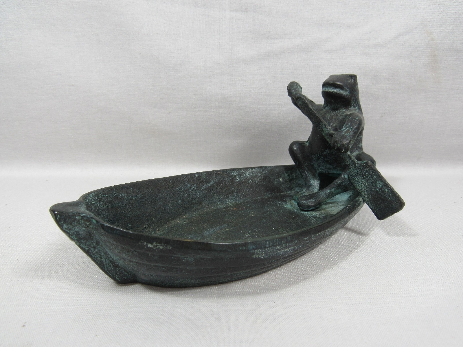 Vintage Cast Iron Metal Frog Rowing Boat Sculpture