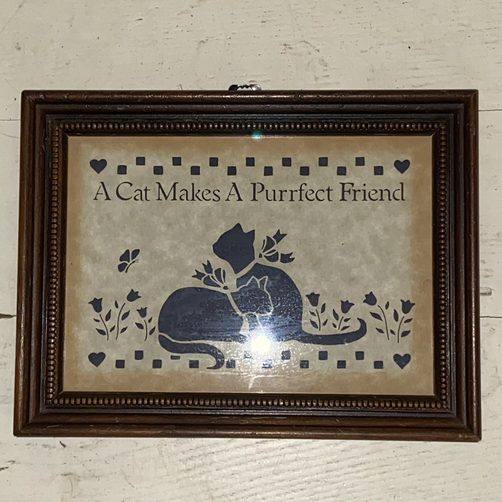 VTG Figi Graphics Country Cuts Scherenschnitte Cat Makes A Perfect Friend Framed