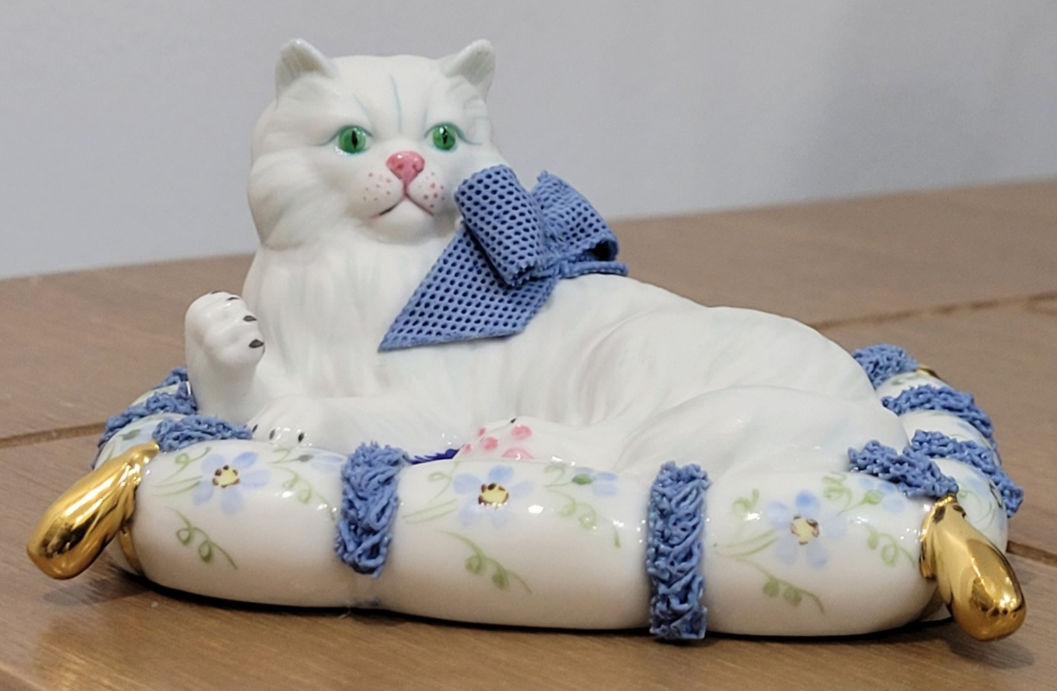 Vintage Irish Dresden Cat On A Pillow Figurine Ireland
