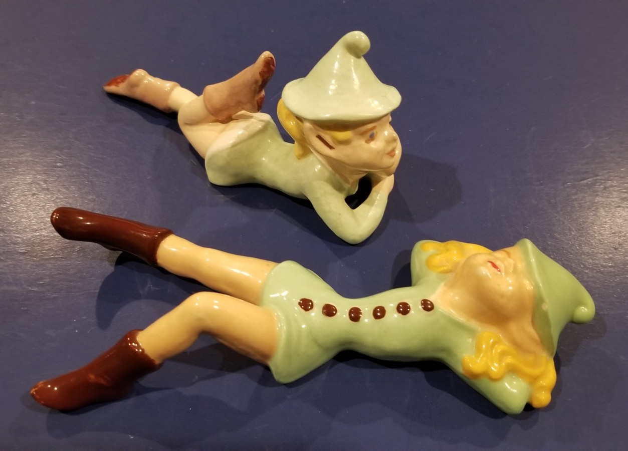 Holland Mold Girl and Boy Elf Pixie Fairy Figurine Ceramic Vintage 2 pc