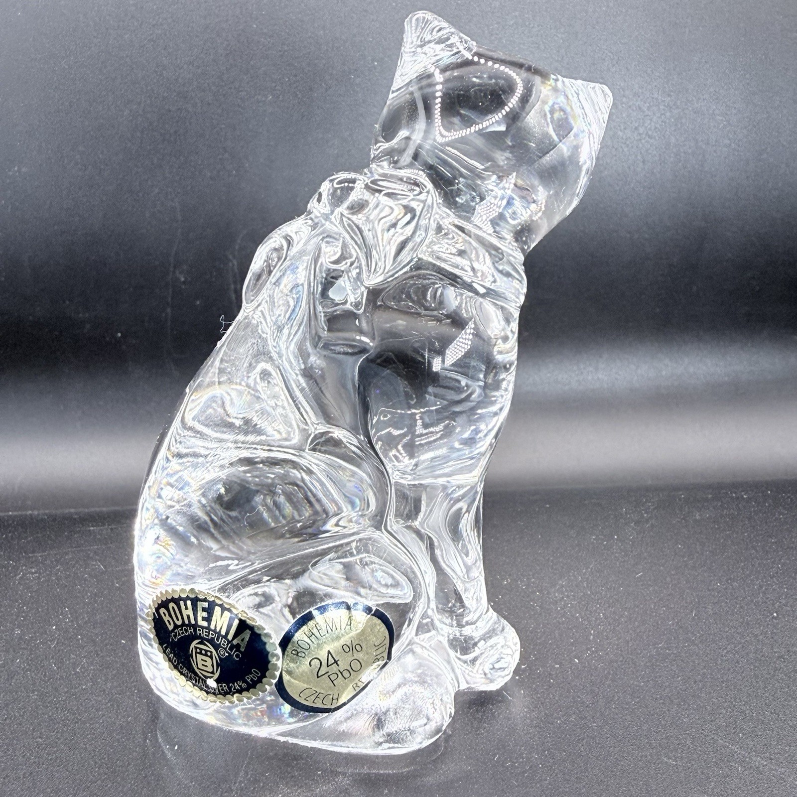 Bohemia Lead Crystal Cat Figurine 24% Pbo Czech Republic 3.5” Clear Glass