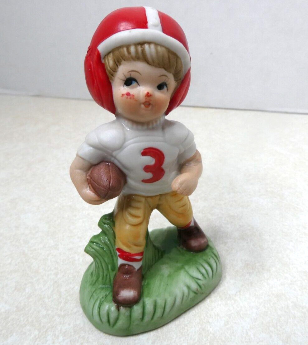 Vintage Enesco Football Boy Figurine 4.25 “Tall 5.5″ x 2.5” Wide Taiwan ROC