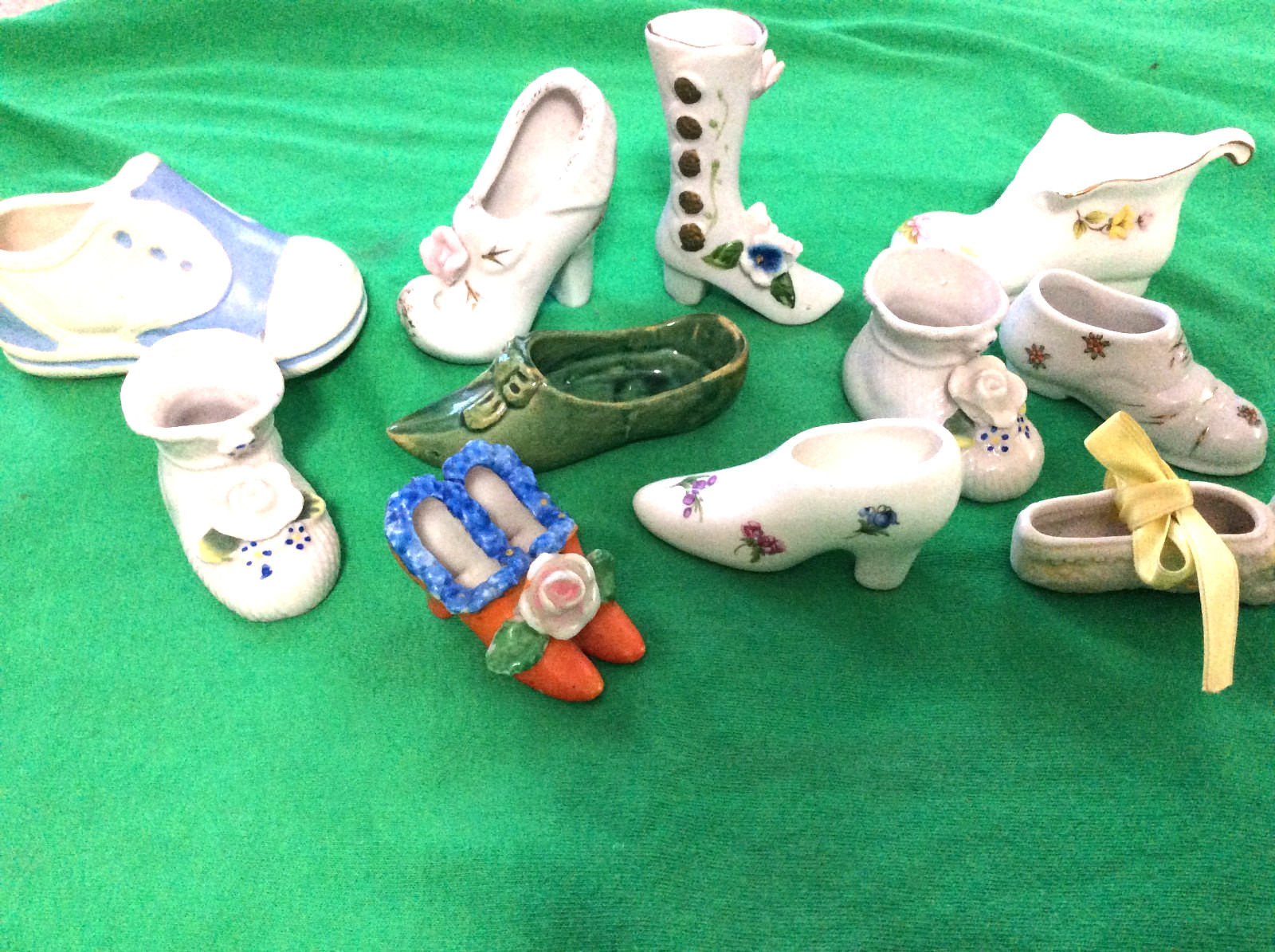 11 pc Lot Miniature Porcelain Shoes Boots Victorian + Baby Bootie Ballet Japan
