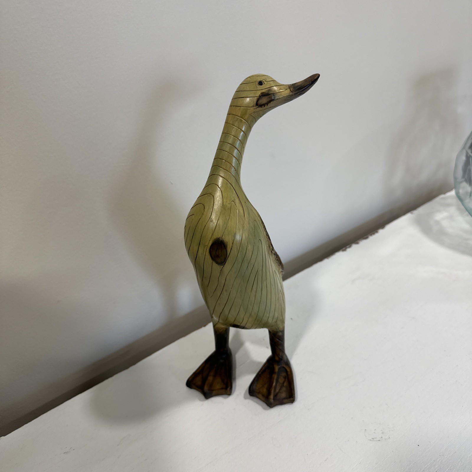 Tii Collection 11.5” Duck Folk Art Wood Resin Hand Painted & Carved Green Wash
