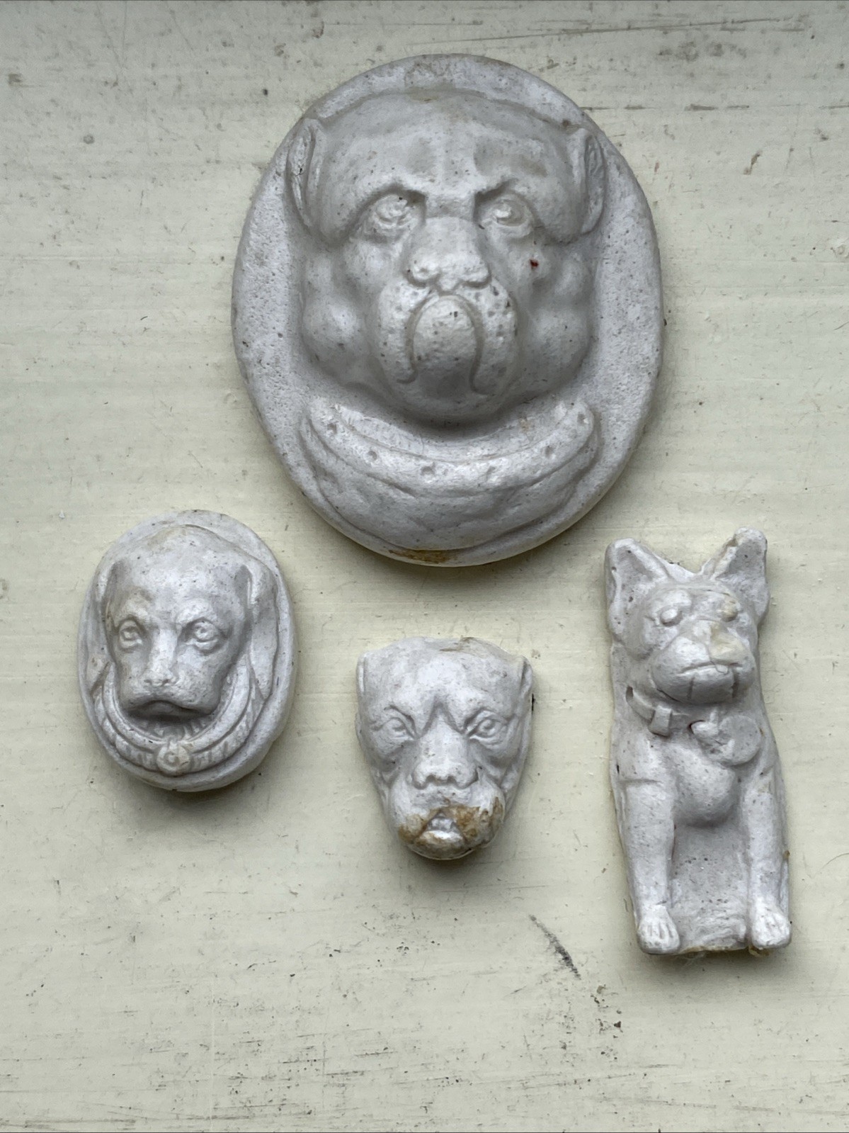 VTG Chalkware Miniatures Dogs Collection Unpainted Handcarved Detailed Antique