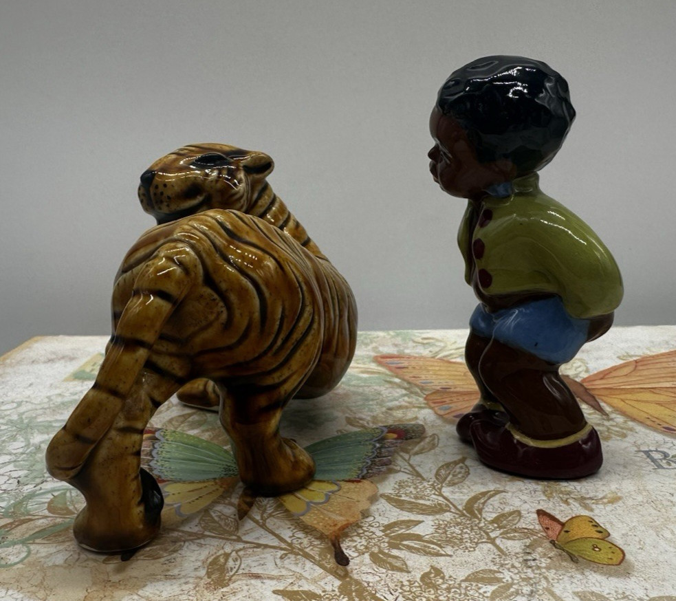 RARE 1950s Ceramic Arts Studio Figurine: Little Boy & Tiger Display