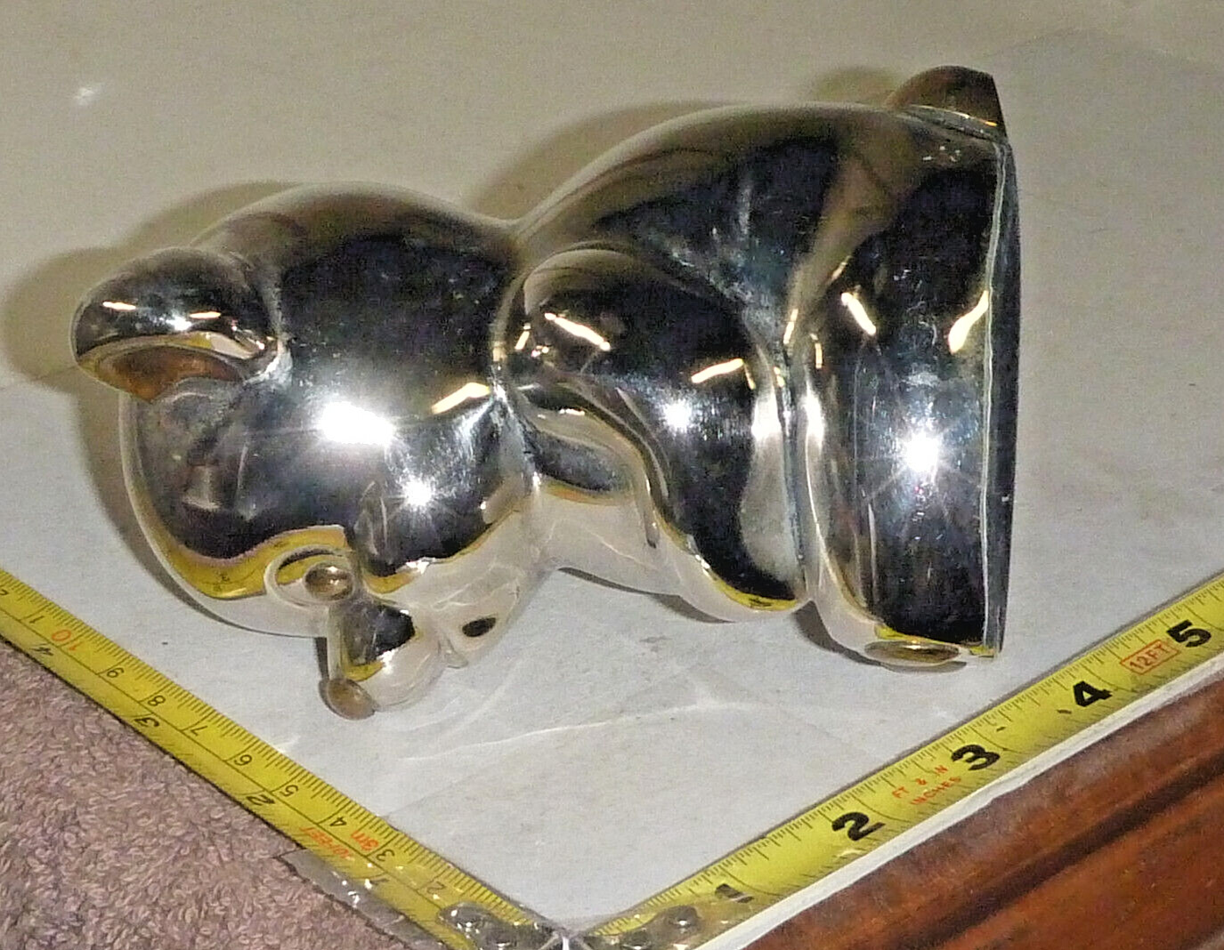 Vtg Silver Color Metal Sitting Teddy Bear Figurine ~5″ H , 1 Lb 3 oz