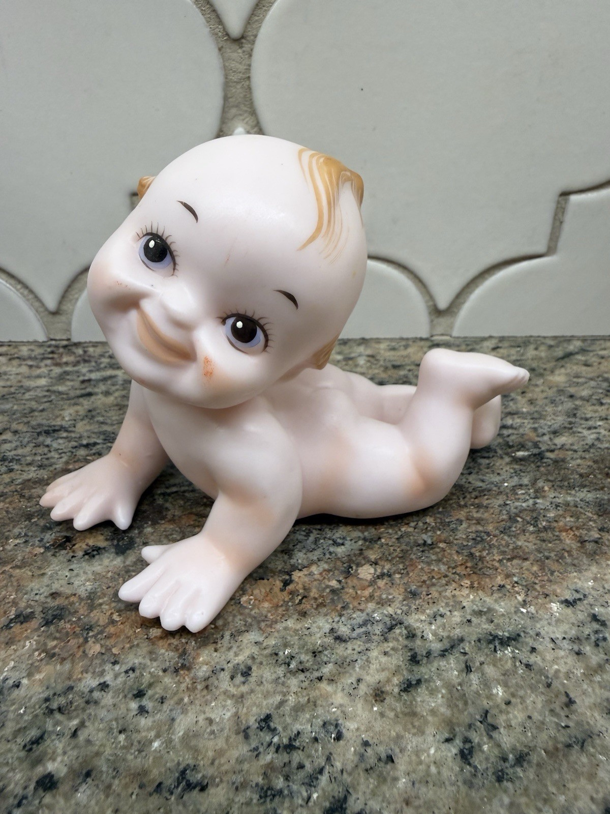 Kewpie Doll Figurine Bisque F360 Norcrest 5” Vintage Porcelain Happy On Belly