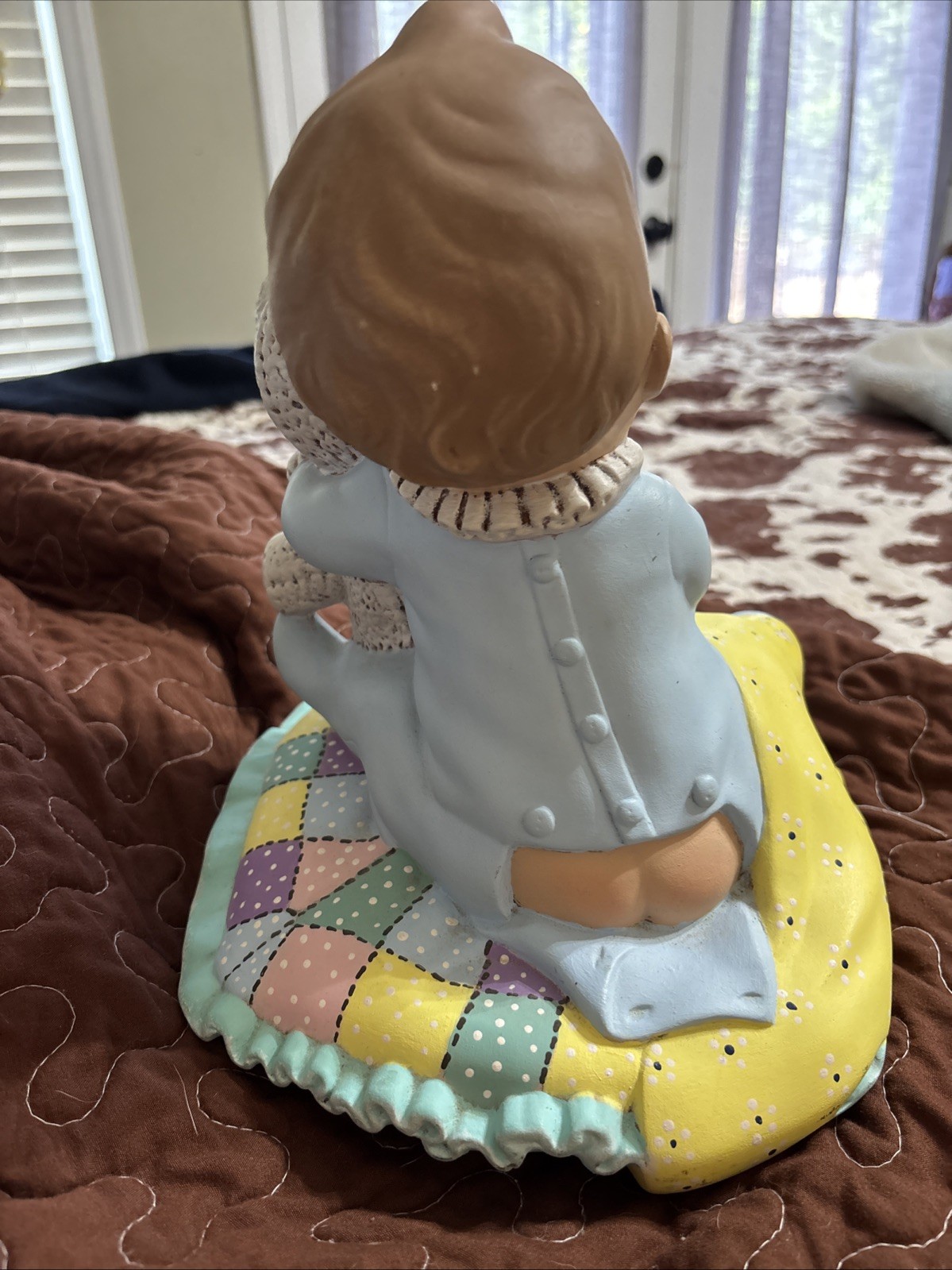 Vintage 1987 Atlantic Mold Ceramic Baby With Teddy Bear Hand Painted Decor