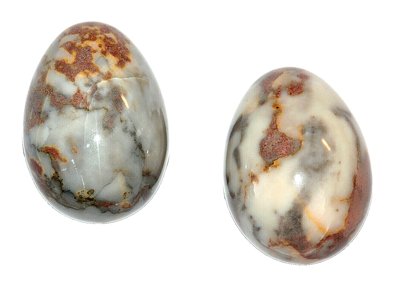Pair of Italian Marble Alabaster Stone Eggs 3″ Easter Tan Gold White Decorative