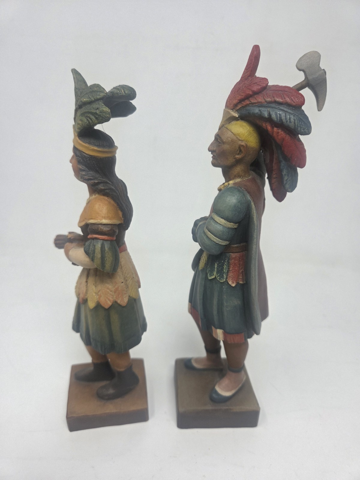 ANRI Carved Wood Native American Man and Woman Figures/Statuettes -Signed