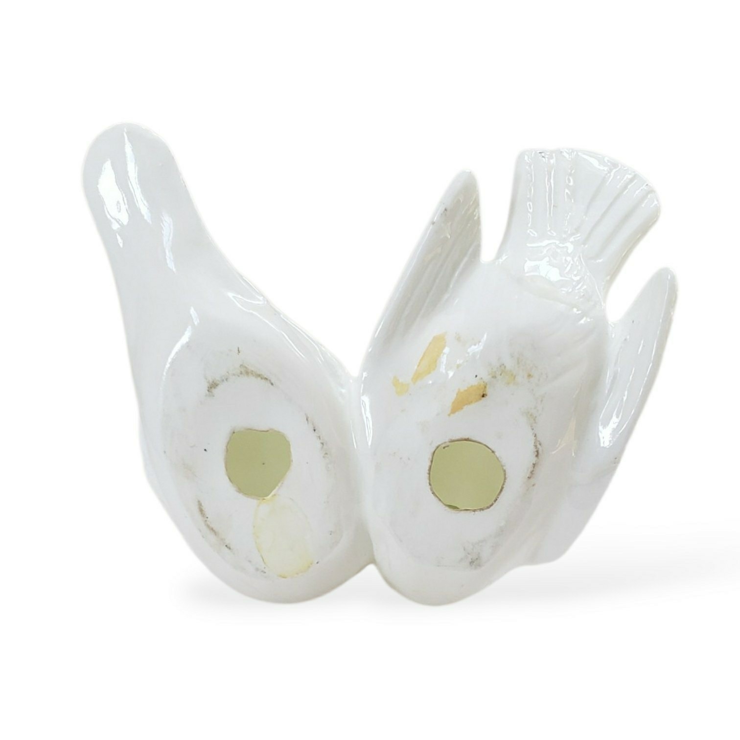 Vintage White Ceramic Love Doves Figurine Miniature Kissing Birds