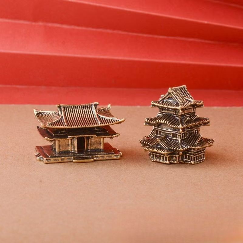 Mini Brass Chinese Pagoda & Pavilion Set – Oriental Architecture Decor