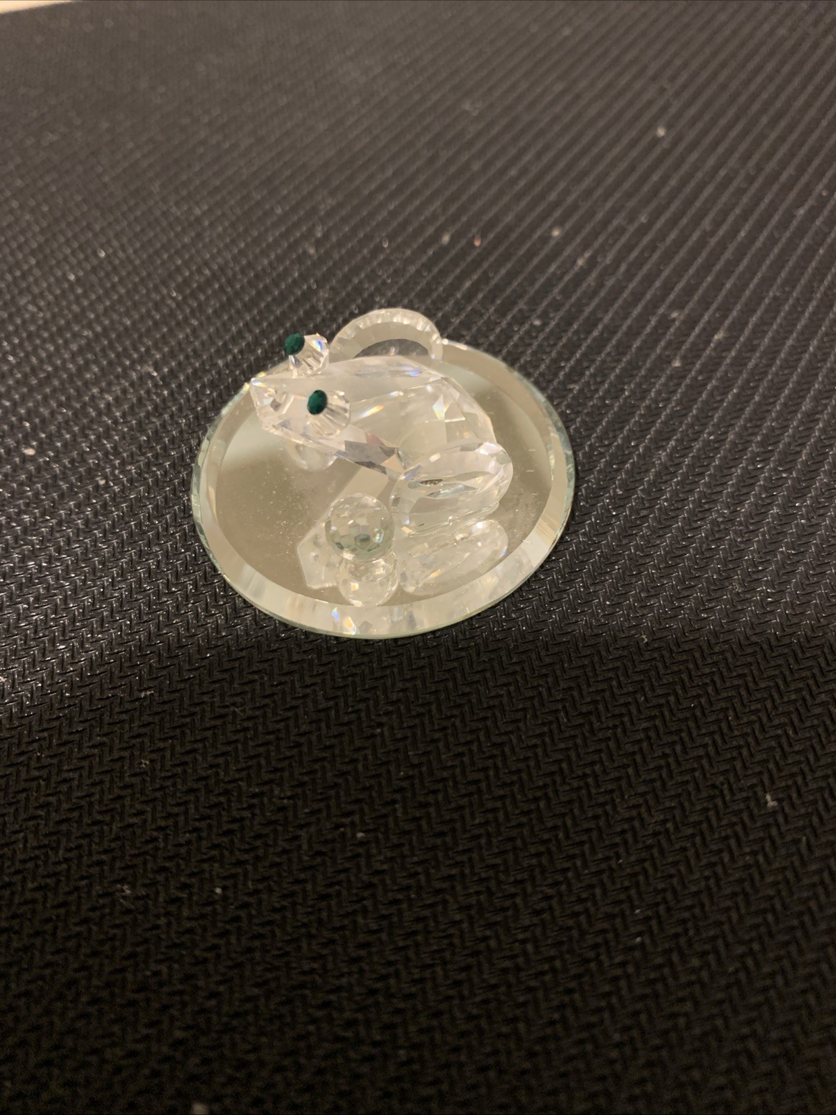 Vintage Austrian Crystal Figurine Frog On 1.5” Mirrored Display Tile