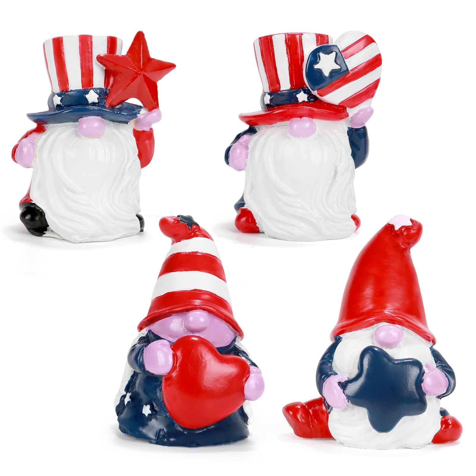 4th of July Decorations Patriotic Gnome Figurines, Set of 4 Resin Miniature