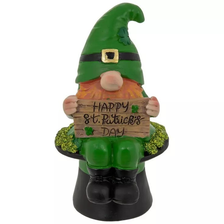 St. Patrick’s Day Leprechaun Gnome with Sign Figurine 4.75″