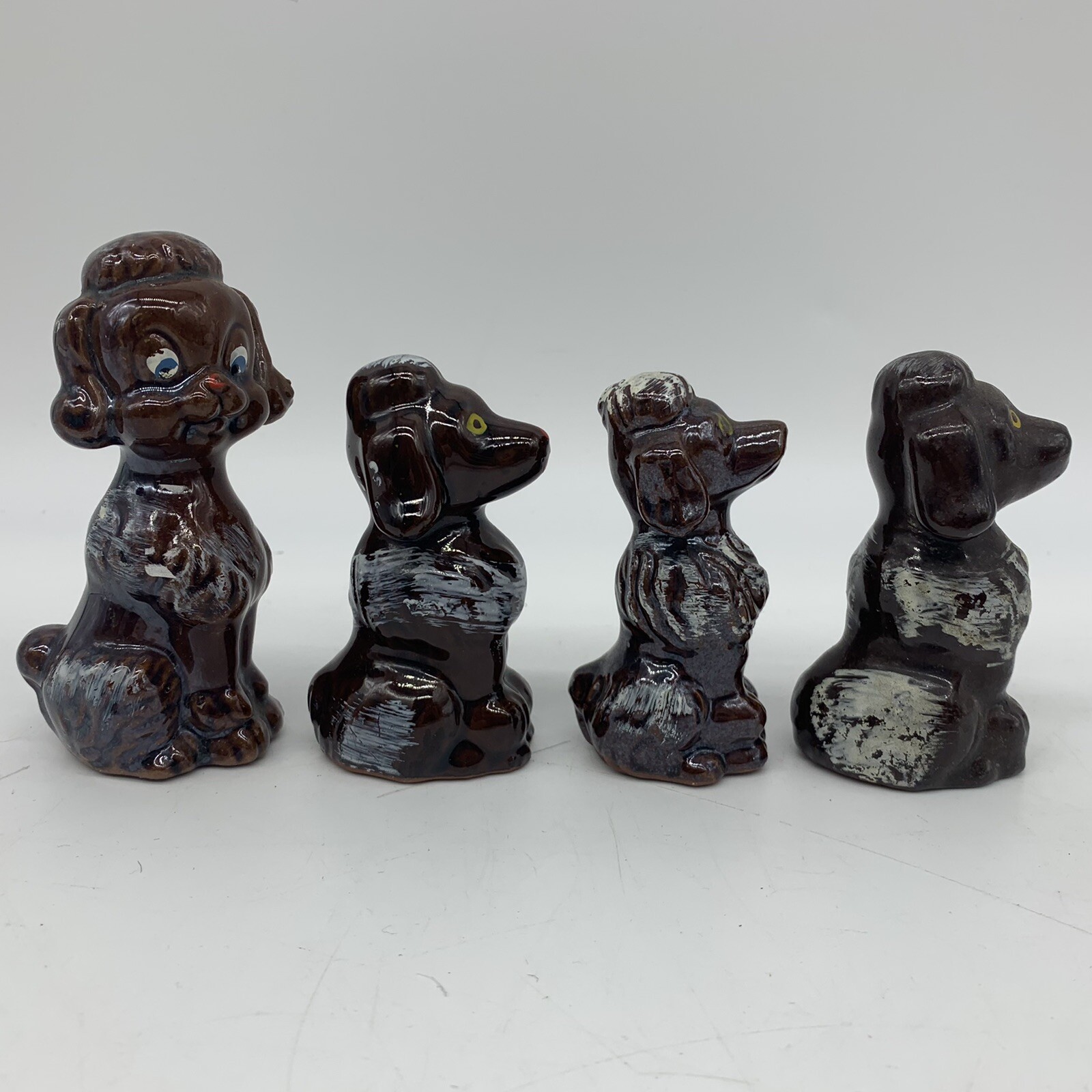 9 pc. VTG 1950s MCM Labrador & Poodle Dog Figurines – Ceramic Resin & Wood