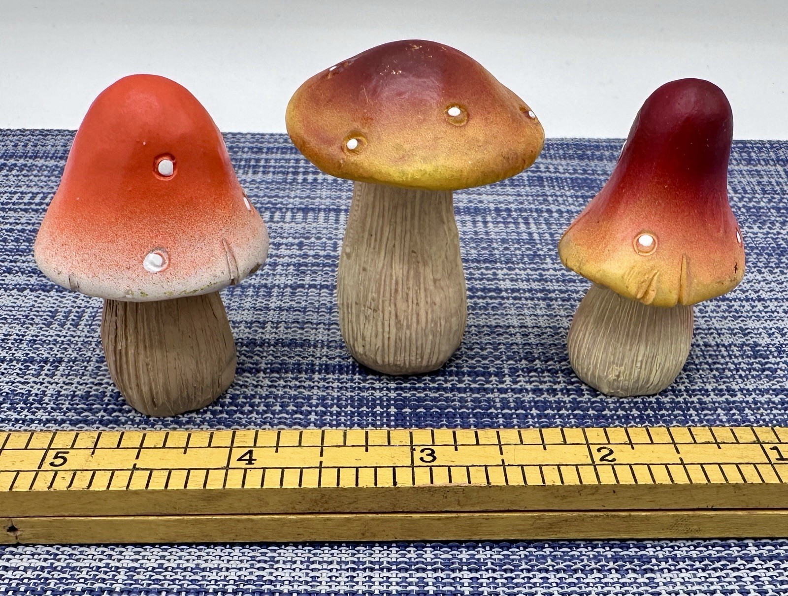 Vintage Mushroom Figurines 1¼” – 2⅛” Tall Sculptures Lot of 3