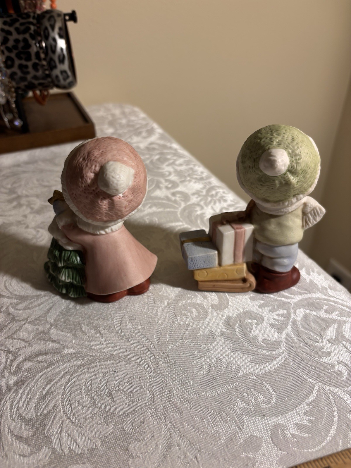 Vintage 1990s Homco Christmas 5556 Porcelain Christmas Boy & Girl Figurines