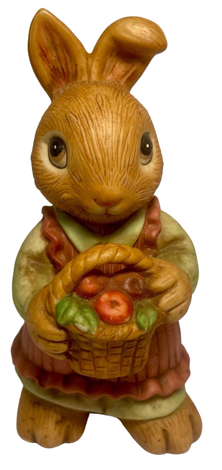 HOMCO #1446 Girl Rabbit Figurine Holding Basket Of Apples Masterpiece Porcelain