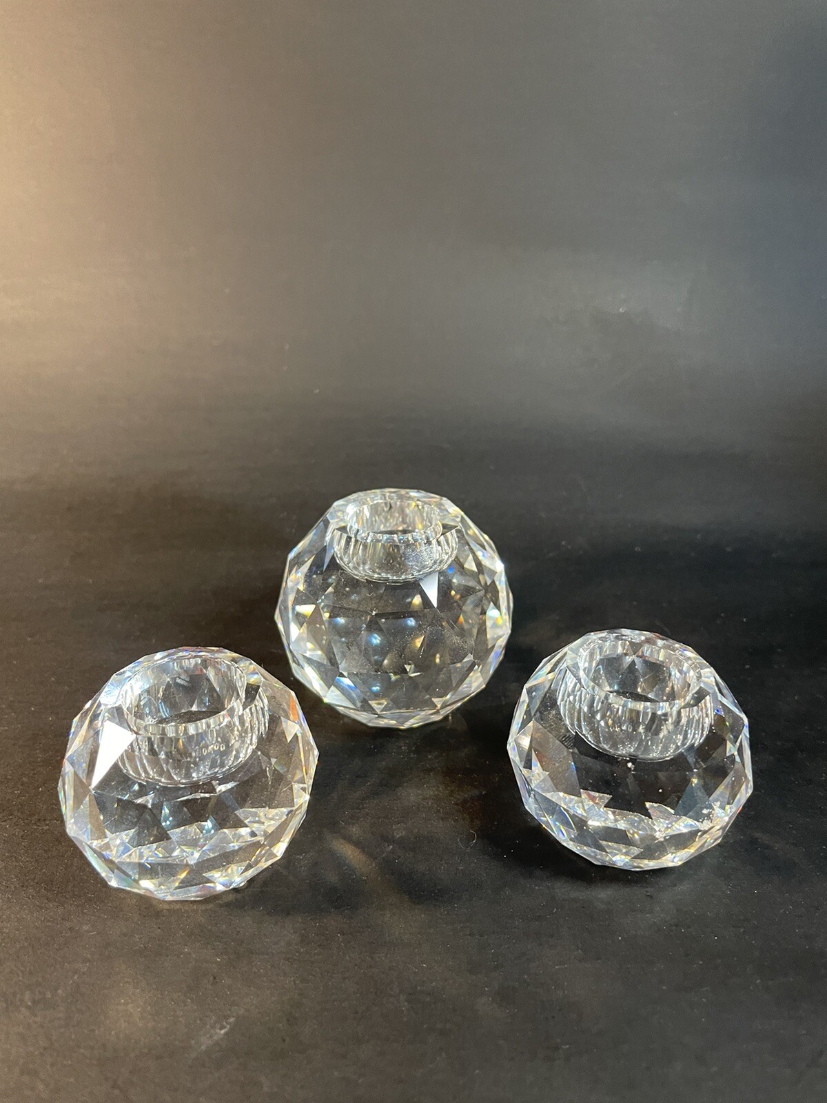 Swarovski Silver Crystal Faceted Ball Candle Holders 2 Sizes-small Chips On All