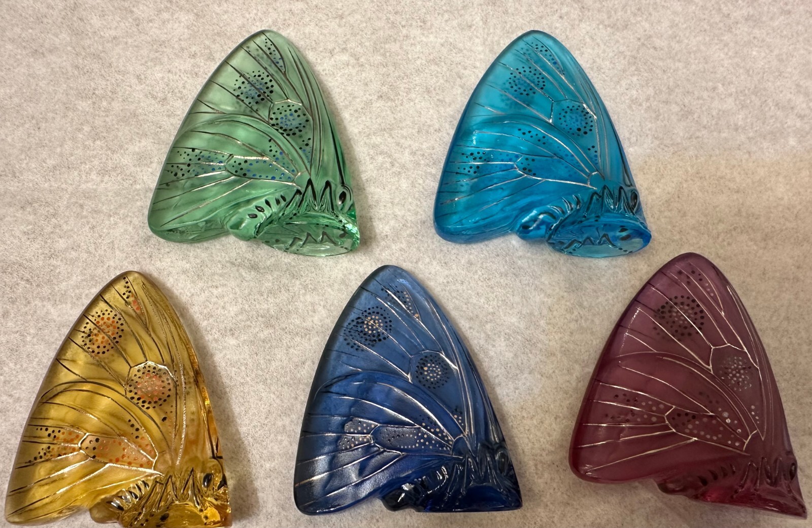 Lalique crystal butterfly figurines vary colors
