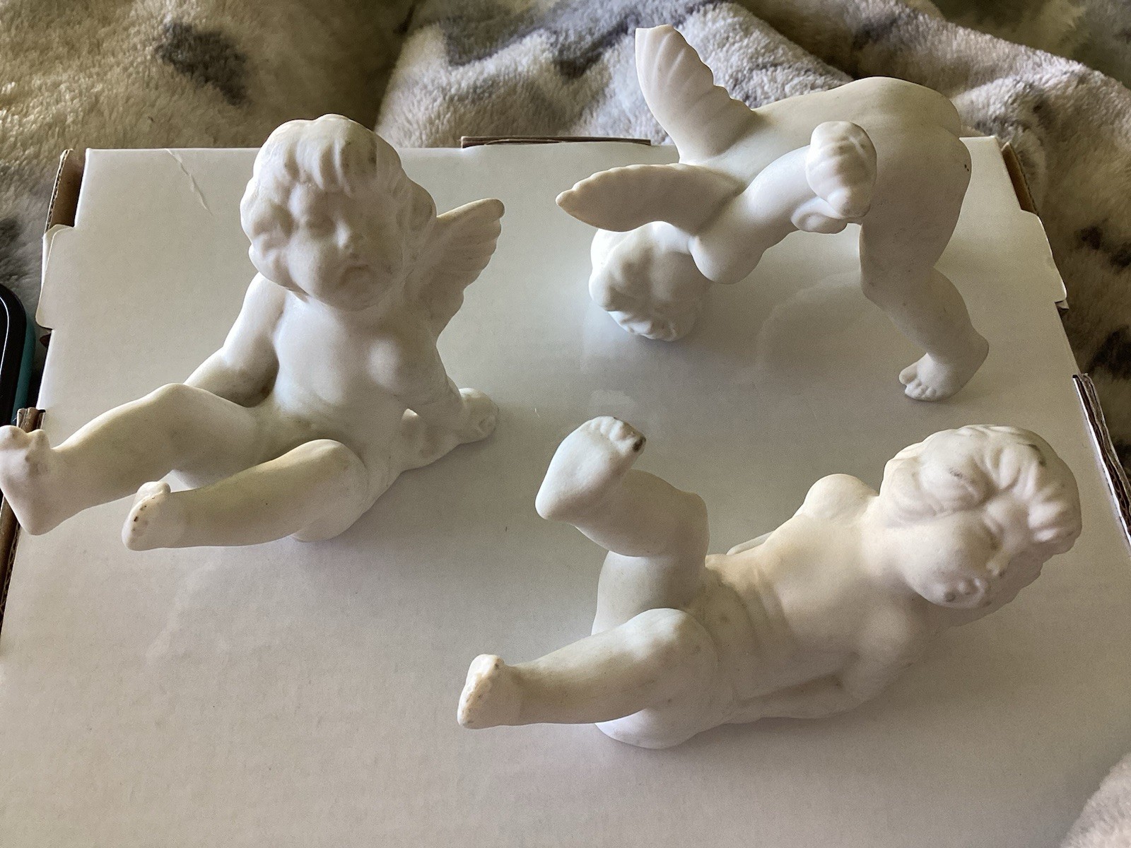 Vintage Set Of 3 Dresden Germany Bisque Tumbling Cherub Angel Figurines