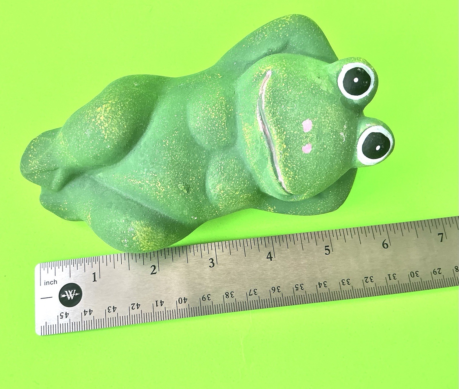 Cute Frog Sculpture Small 2” Green Ceramic Vintage Decor