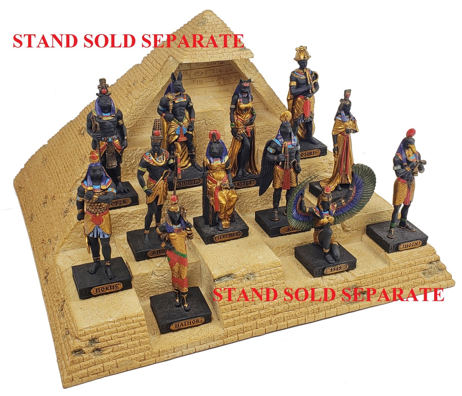 12 Pc 3.5″ Egyptian Gods Figurine Set Black & Gold Bastet Anubis Thoth and More