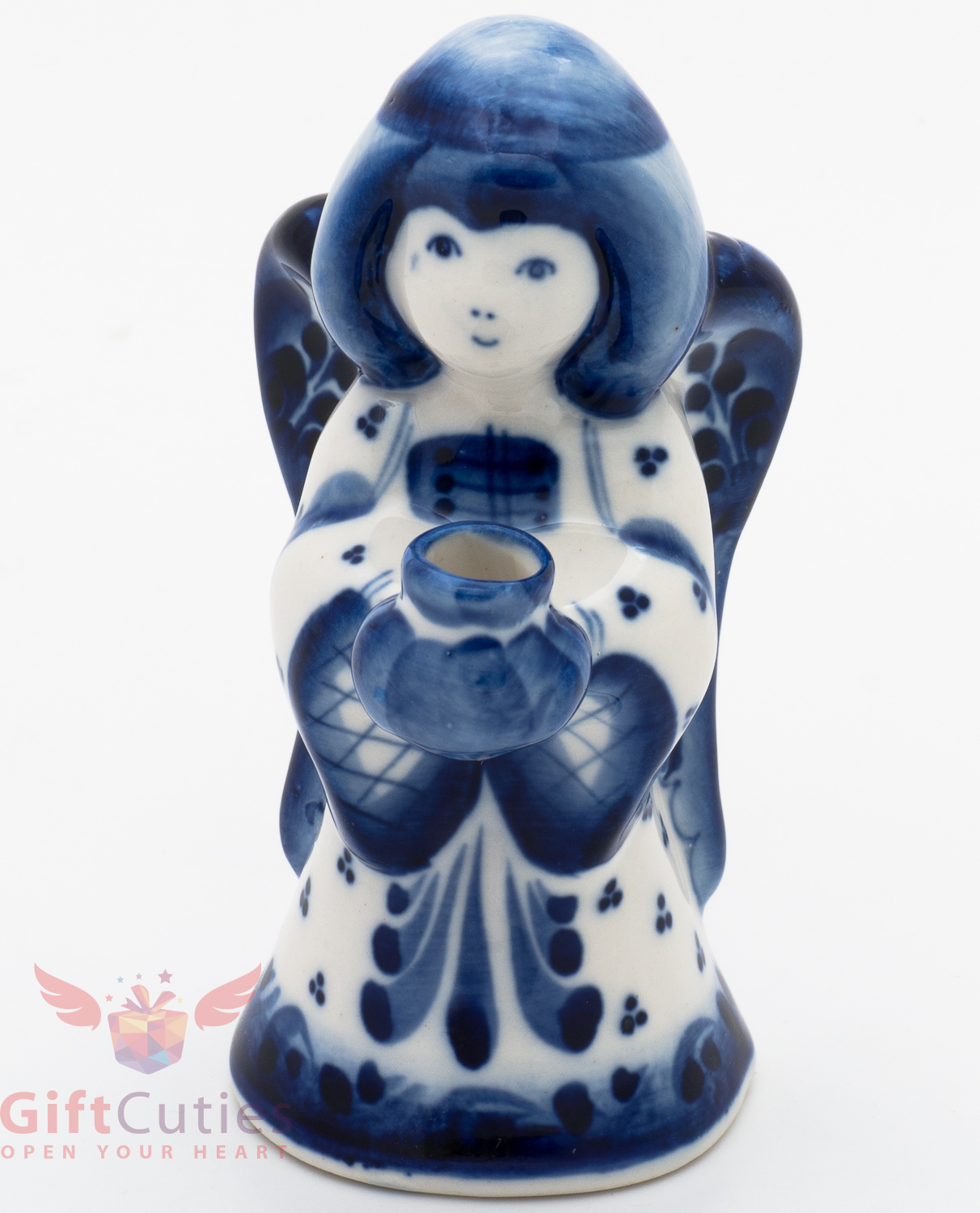 Porcelain Gzhel HandMade Figurine candle stick Christian Beautiful Angel girl